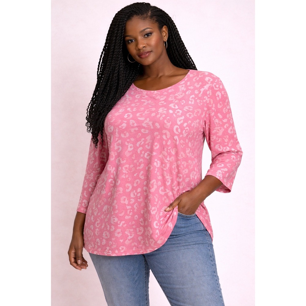 Kim Rogers- Pink and White Leopard Print Blouse Size L
